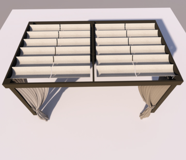 Top-view concept rendering of two connected cabana roof bays